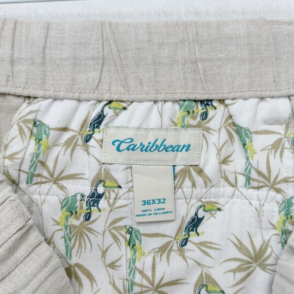 CARIBBEAN 100% Linen Relaxed Fit Pants Drawstring Natural Flax Beige Mens 36x32 - Picture 8 of 9